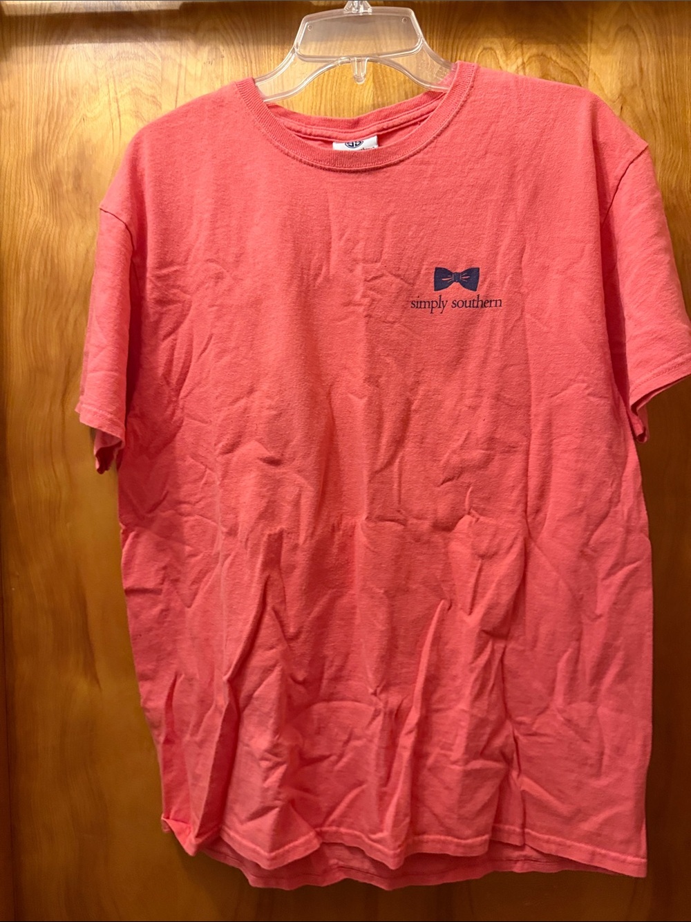 Simply Southern Men's Coral Pink Short Sleeve Tee with Navy Logo